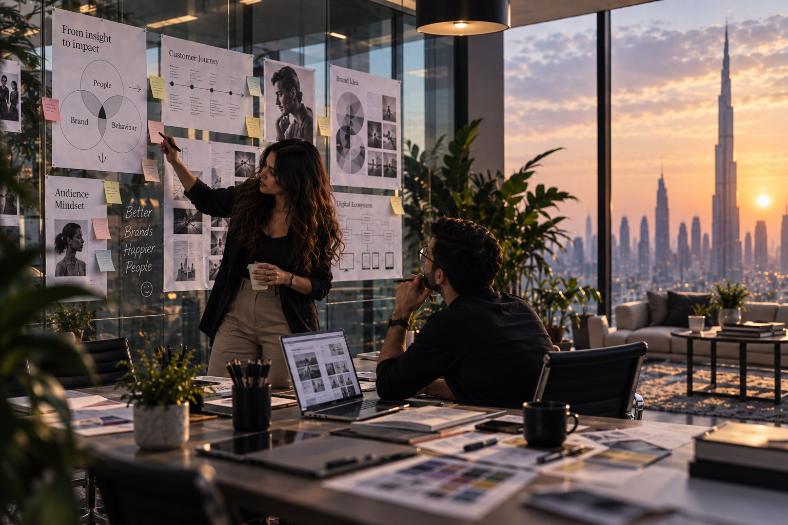 The Mark Image team developing a psychology-led digital marketing strategy in a modern Dubai office.